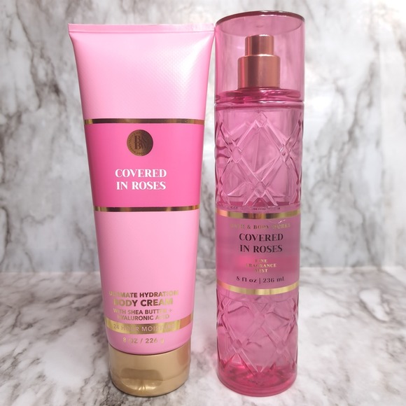 Bath & Body Works 2 Pc COVERED IN ROSES Fine Fragrance Mist and Body Cream - Picture 3 of 8